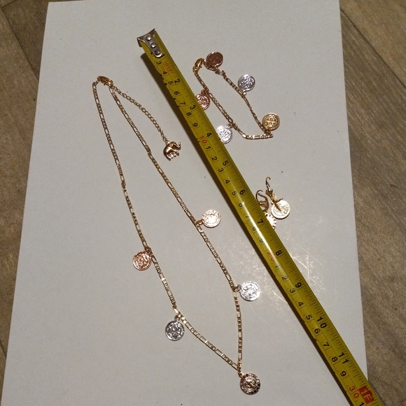 St Benedict with Cubic ZC Gold Plated Oro Laminado  Woman Necklace Set NWOT - Picture 6 of 10